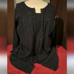 Quacker Factory Black Long Sleeve Sequin Cardigan Set